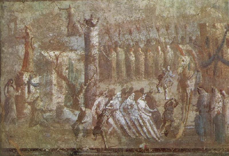 unknow artist Wall painting from Pompeii showing the story of the Trojan Horse